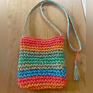 Blue Miami Crossover Bag in colorful braided rattan. Perfect for summer!